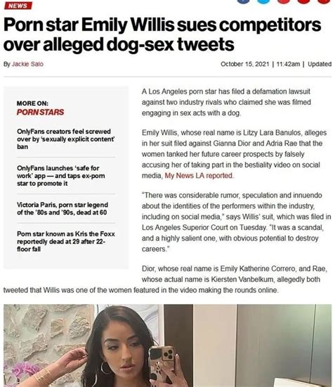 emily willis retire|Porn star Emily Willis sues over alleged dog.